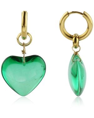 Rebl Jewelry Glass Heart Earring - Green