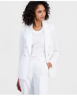 Anne Klein Linen-blend Faux Double-breasted Blazer - White