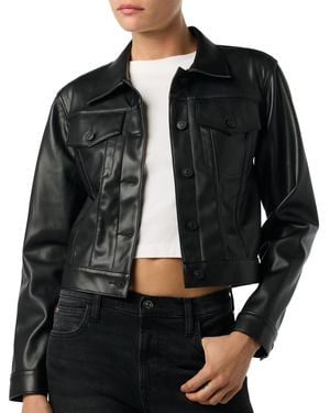Hudson Jeans Collared Neck Leather Cropped Jacket - Black