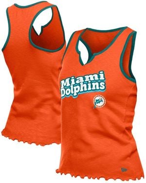 KTZ Miami Dolphins Lettuce Hem Notch Neck Tri-blend Tank Top - Orange