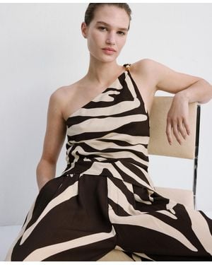 Mango Asymmetric Printed Top - Brown
