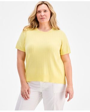 Style & Co. Plus Size Ribbed Crewneck Short-sleeve Sweater - Yellow