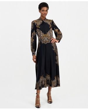 Tahari Raquel Midi A-line Twist-neck Dress - Black
