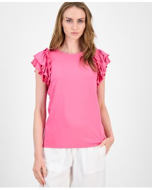 Tommy Hilfiger Ruffled Cap-sleeve Knit Top - Pink