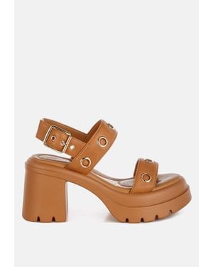 LONDON RAG Urla Eyelet Detail Platform Heel Sandals - Brown