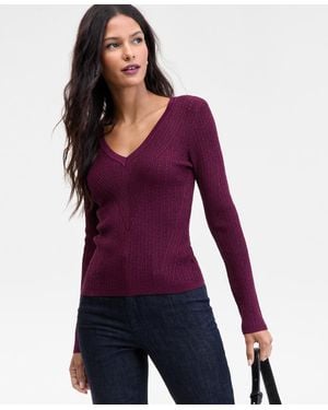 INC International Concepts Metallic-knit V-neck Sweater - Purple