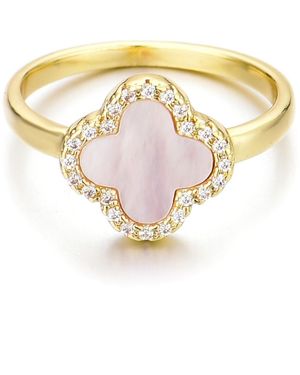 Adornia Gold Mother Of Pearl Cubic Zirconia Halo Clover Ring - Metallic