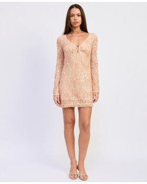 En Saison Gigi Long-sleeve Mini Dress - Natural