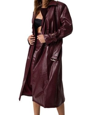 Guess Long Belted Trench Faux Leather Coat - Red