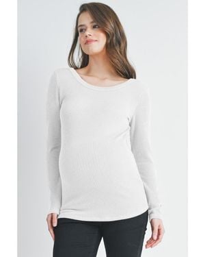 Hello Miss Maternity Scoop Neck Long Sleeve Ribbed Top - White