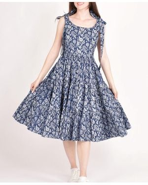 Ras Tiered Midi Dress - Blue