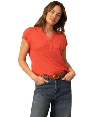 Cable & Gauge Embroidered Henley Crinkle Tee