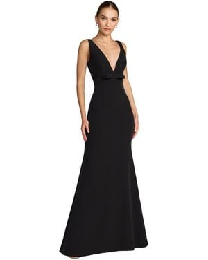Mac Duggal Petite Crepe Sleeveless V Neck Sheath Gown With Bow - Black