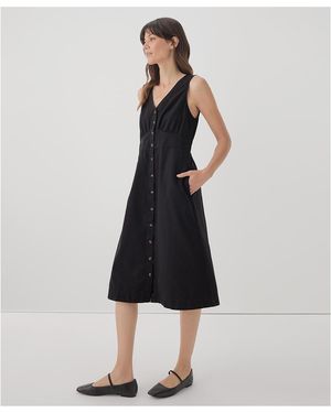 Pact Organic Cotton Canopy Linen Blend Button-front Dress - Black