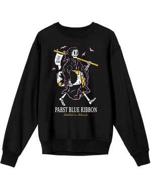 Pabst Blue Ribbon Grim Reaper Enjoying A Beer Crew Neck Sweatshirt-3xl - Black