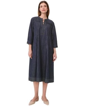 Masai Manakillaia Mandarin Collar 3/4-sleeve A-line Midi Dress - Blue