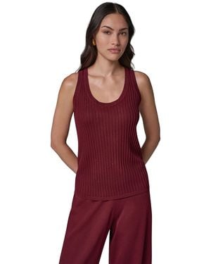 Donna Karan Ribbed-knit Open-stitch Scoop Neck Tank - Red