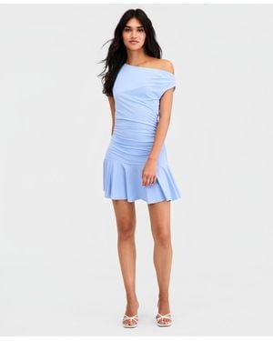 BarIII Ruched Ruffle-skirt Dress - Blue