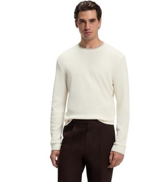 BOSS Boss By Waffle-structured Cotton-blend Crewneck Long-sleeve T-shirt - White