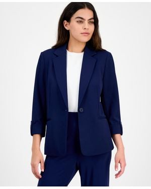 Anne Klein Essentials Ak Anne Klein Petite Cool Crepe Single Button Jacket - Blue