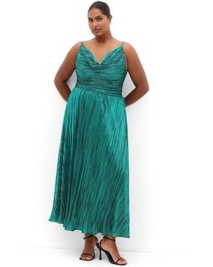 City Chic Kamila Cowl Neck Metallic Dress - Blue
