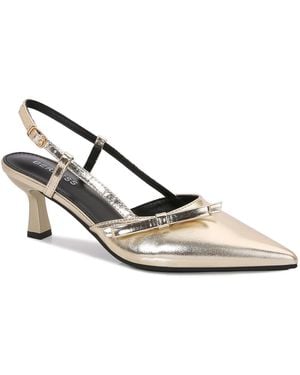 BERNESS Cornelia Bow Accented Patent Slingback Heels - Metallic