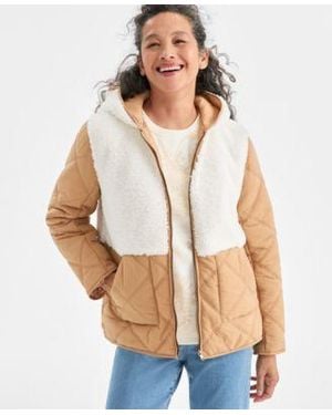 Style & Co. Style Co Mixed Media Sherpa Jacket Macys Exclusive - Natural