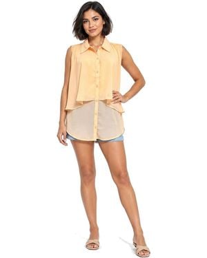 La Moda Clothing Layered Collared Button-front Top - White