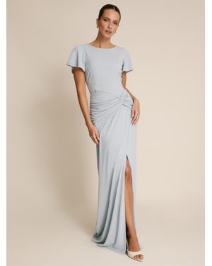 Six Stories Knot Panel Flutter Sleeve Stretch Dresses - Natural