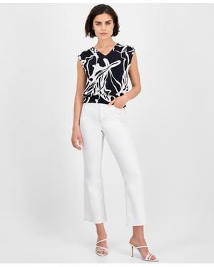 INC International Concepts Petite Printed Banded-hem Sleeveless Top - White