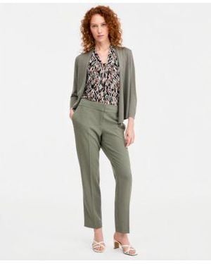 Kasper Open Front A Line Cardigan Knot Front Sleeveless Top Fly Front Slim Pants - Green