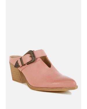 Rag & Co Holler Carved Buckle Statement Mules - Pink