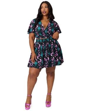 Unique Vintage Plus Size 1960s Dottie Crop Top - Blue