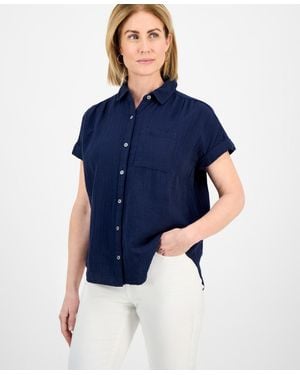 Style & Co. Petite Cotton Gauze Camp Shirt - Blue