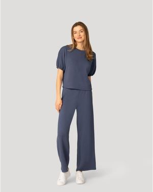 Cable & Gauge Cable And Gauge Balloon Sleeve Top And Wide Leg Pant Set - Blue
