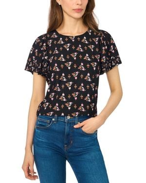 Cece Shirred Short-sleeve Crew Neck Blouse - Black