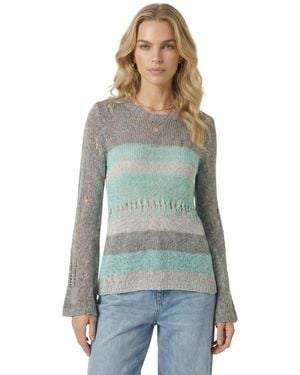 Modenaire Distressed Stripe Flared-sleeve Knit Sweater - Green