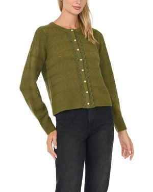 Cece Pointelle Lace-trim Cardigan - Green