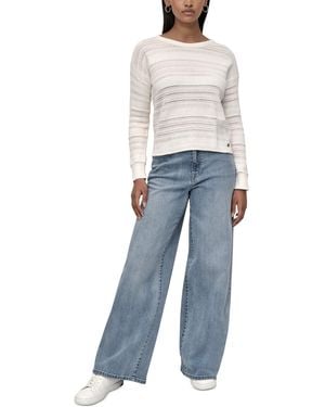 DKNY Petite Crewneck Open-stitch Cotton Sweater - Blue