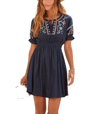 Lascana Embroidered Short Sleeve Dress - Blue