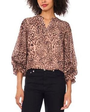 Vince Camuto Animal Print Long Sleeve V Neck Blouse Xxs 3x - Red