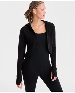 ID Ideology Relaxed French Terry Cropped Hooded Cardigan - Black