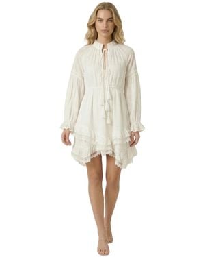 Modenaire Boho Tassel-tie Neck Mini Dress - White