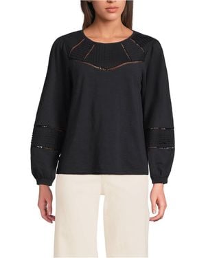 Lands' End Long Sleeve Slub Pintuck Top - Black