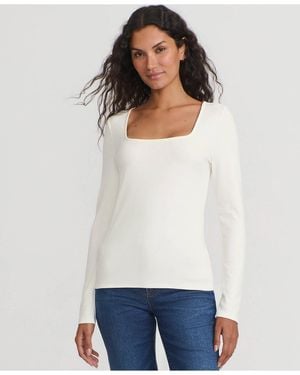 Lands' End Long Sleeve Rib Square Neck Tee - White