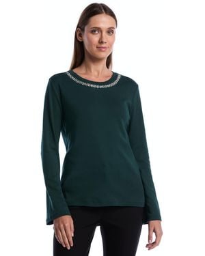 Rafaella Petite Embellished Crewneck Long-sleeve Blouse - Green
