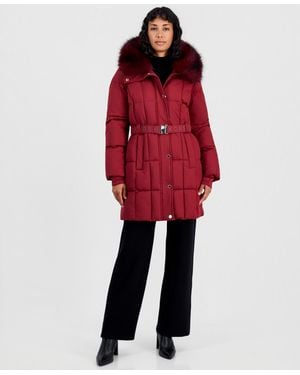 Michael Kors Hooded Quilted Faux-fur-trim Puffer Coat - Red