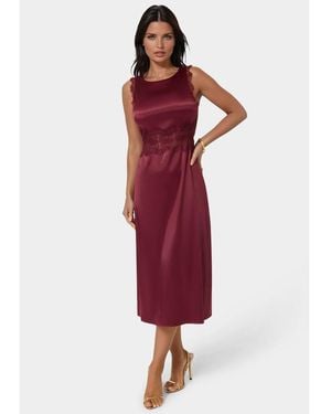 Bebe Satin Lace Insert Midi Dress - Red