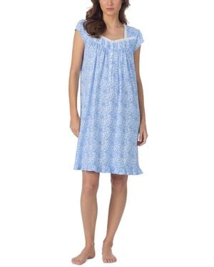 Eileen West Floral Print Cap-sleeve Short Nightgown - Blue