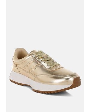 Rag & Co Mujori Metallic Pleather Studded Sneakers - White